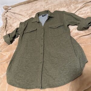 Pure Amici Olive Cotton Blend Button-Up Travel Shirt Women’s Large